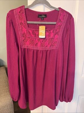 Suzanne Betro size XL NWT Top Fuchsia Knit Long Sleeves